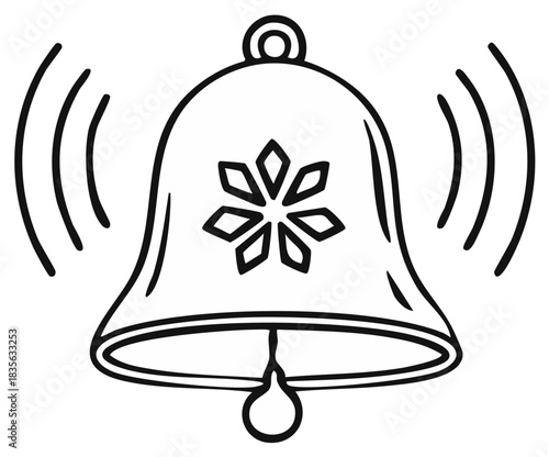 Ringing Christmas bell with snowflake icon simple line art illustration