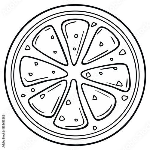 Simple Outline Drawing of a Fresh Citrus Fruit Slice with Segments