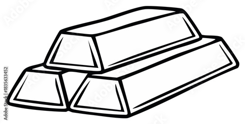 Black and white cartoon drawing of three stacked gold bars symbolizing wealth