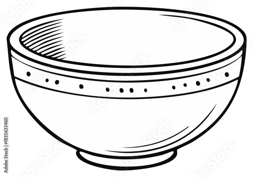 Elegant Hand Drawn Bowl Vessel Outline Illustration, Decorative Tableware Design, Kitchenware
