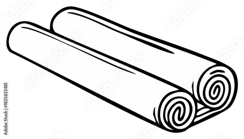 Neatly rolled towels or fabric rolls a simple outline cartoon style illustration