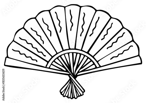 Hand fan drawing with wavy lines vector illustration for cultural designs and decorative arts
