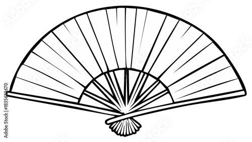 Traditional open folding hand fan outline illustration vector graphic design element