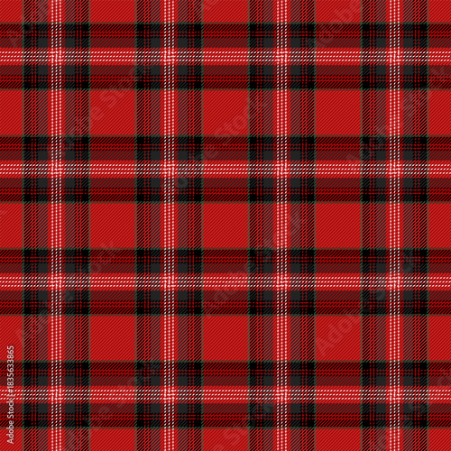 Christmas and new year tartan plaid. Scottish pattern in black, red and white cage. Scottish cage. Traditional Scottish checkered background. Seamless fabric texture. Vector illustration