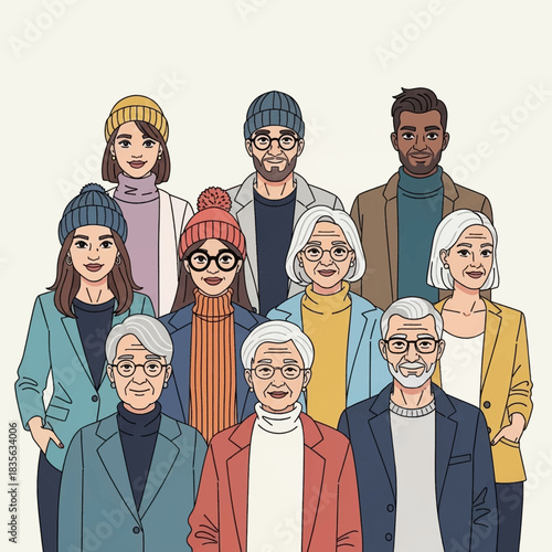 Diverse Group Portrait - Multi-Generational People in Casual Attire.