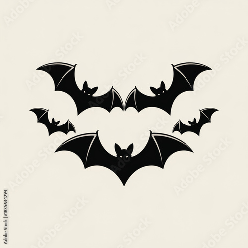 Arrangement of black bat silhouettes in a curved pattern