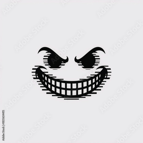 Black Evil Grinning Face With Glitch Effect white