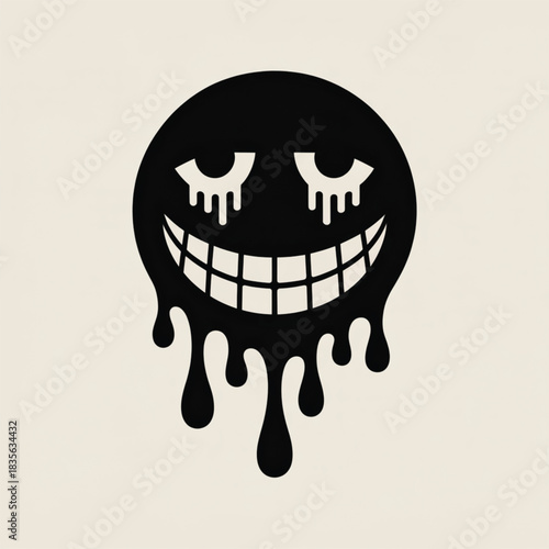 Black Dripping Face with Grinning Mouth melting liquid
