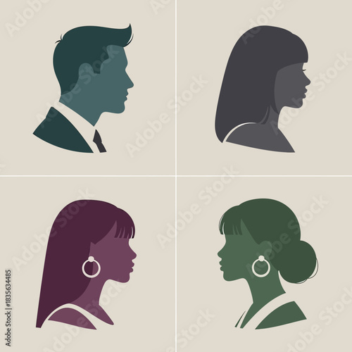Silhouetted Portraits of Diverse Individuals in Profile View.