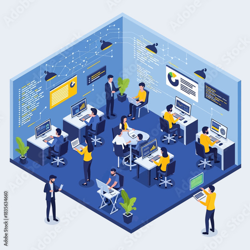 Isometric View of a Modern Tech Company Office Space.