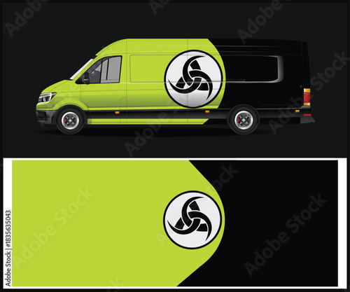 Modern van wrap design with abstract symbol for business branding