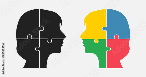 Head woman and man made puzzle pieces, education