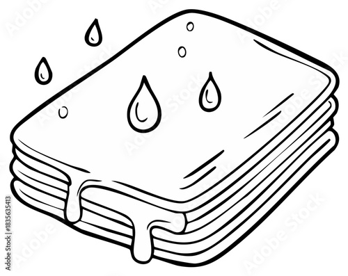 Stack of pancakes with dripping syrup and falling syrup drops in a simple line art style