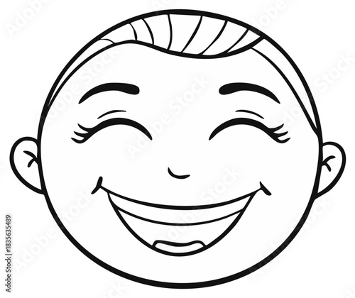 Happy Child Face Illustration with Closed Eyes and Wide Smile