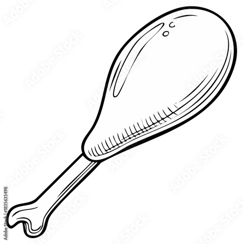 Black and white line art illustration of a chicken drumstick, a delicious food item