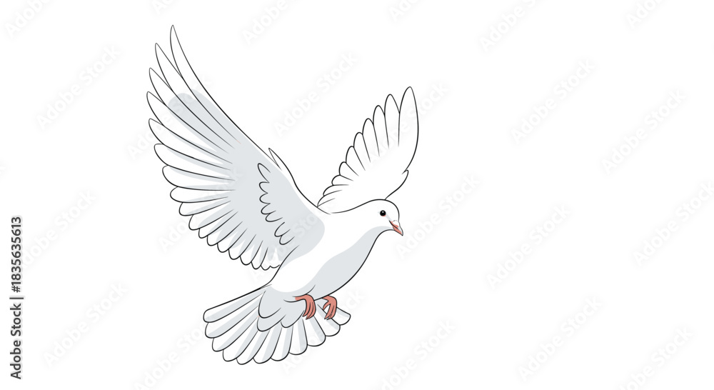 Obraz premium Graceful white dove or pigeon flying with its wings spread wide, a beautiful hand-drawn sketch symbolizing peace, hope, and freedom.