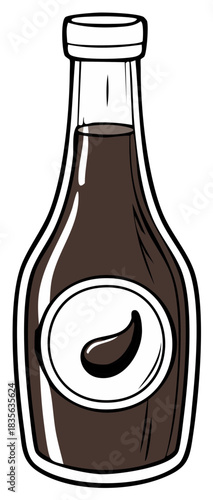 Brown sauce in clear bottle icon illustration for condiments or food flavoring