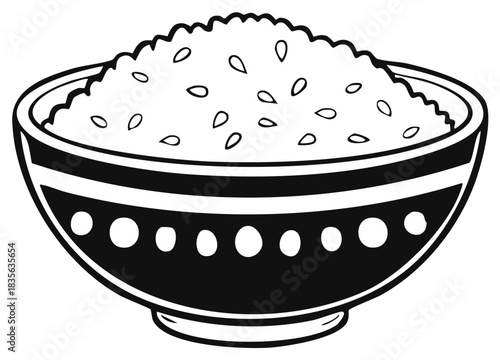 Stylized Rice Bowl Illustration Asian Cuisine Dish with Seeds Decoration