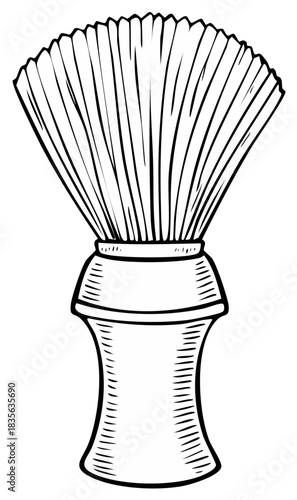 Traditional shaving brush black and white line art illustration for classic male grooming and barber shop concepts