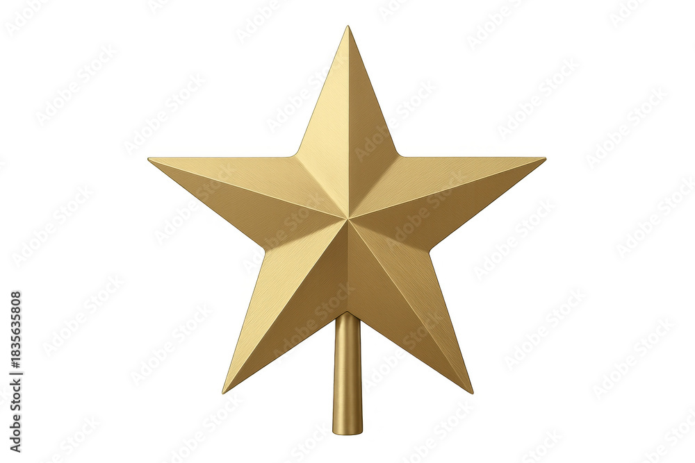 Obraz premium Golden five-pointed star tree topper decorating for christmas holiday with a shiny metallic finish