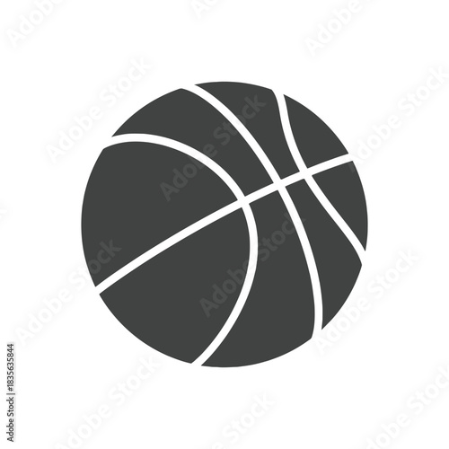 A simple black and white illustration depicting a standard basketball