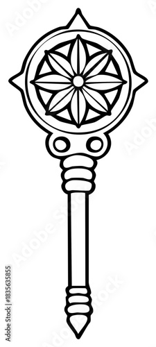 Ornate fantasy key or magic scepter with intricate floral star emblem and decorative handle