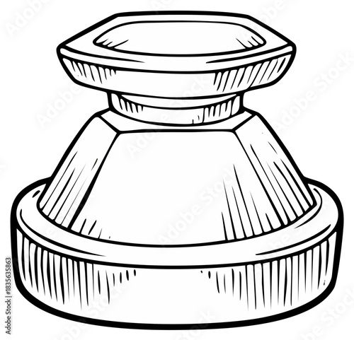 Retro Inkwell Bottle Stopper Engraved Line Drawing Black and White Illustration Art