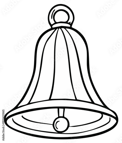 Line art illustration of a bell with a handle for ringing isolated