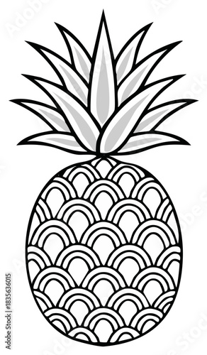 Black and white illustration of a pineapple with details on its skin, suitable for design purposes.