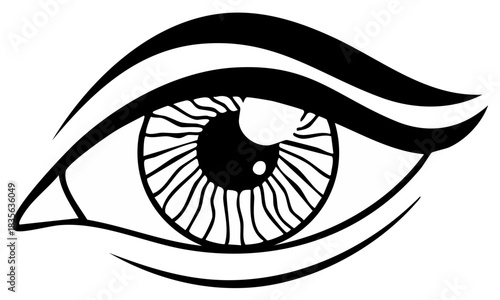 Abstract Human Eye with Eyelashes in Black and White, Close-Up of a Single Eye