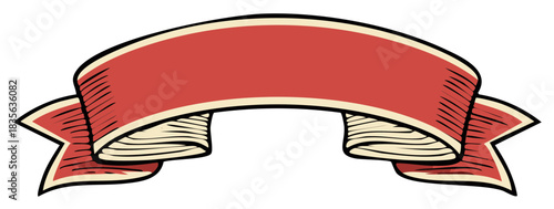 Curved red ribbon banner in a classic vintage style with blank copy space for text