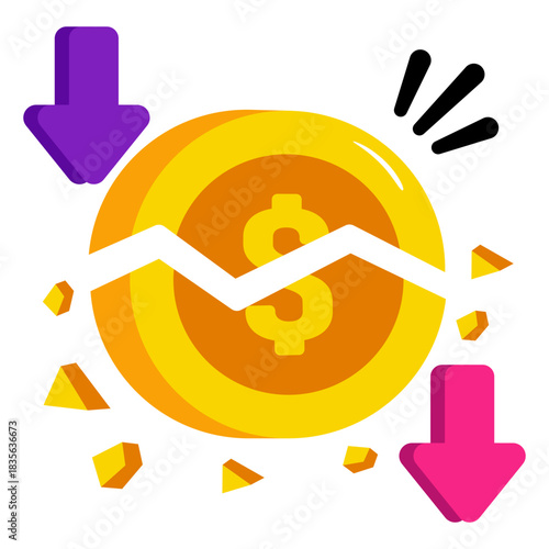An editable design icon of money value down