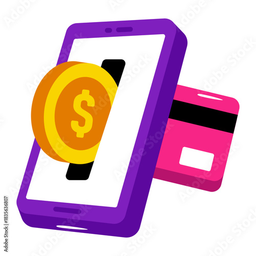     Card inside smartphone, icon of mobile card payment 