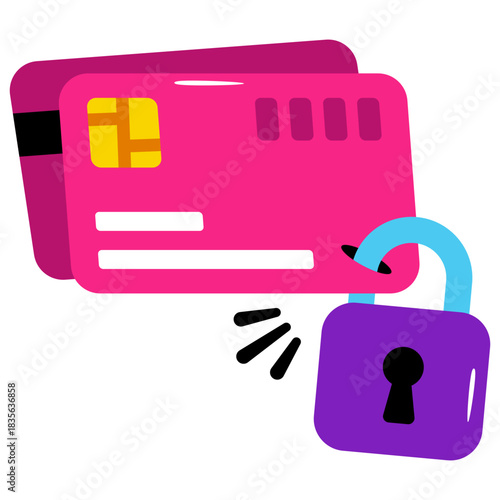 Padlock with card, icon of secure atm card