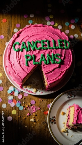 Cake celebrating cancelled plans on a festive table  