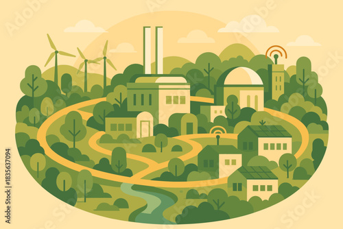 Harmony landscapes labels icon no vector futuristic industrial structures cohesive numbers eco