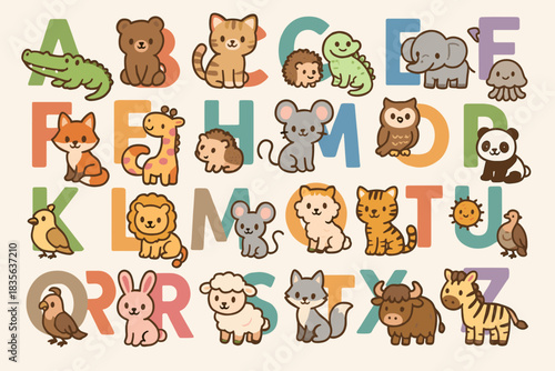 Vector learning animal icon cartoon illustration educational alphabet animals cute