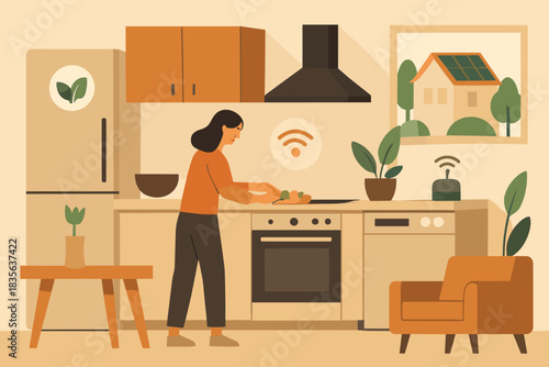 Cyrillic preparing icon kitchen numbers smart eco human style figure vector labels