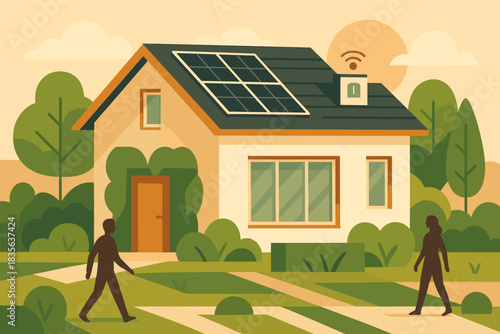 Emojis cyrillic text eco vector style no homes geometric warm icon smart