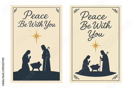 Peace Be With You - Nativity Scene Christmas Card Design with Holy Family and Star