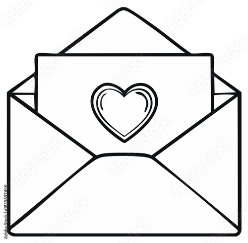 Open Envelope With Heart Symbol Greeting Card Drawing Simple Outline Love Message Illustration
