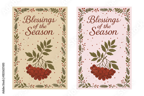 Blessings of the Season - Festive Holiday Greeting Card with Red Berries and Leaves