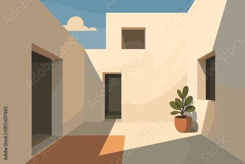 Typography minimalist scene vector reflections text icon no shadows modern punctuation courtyard