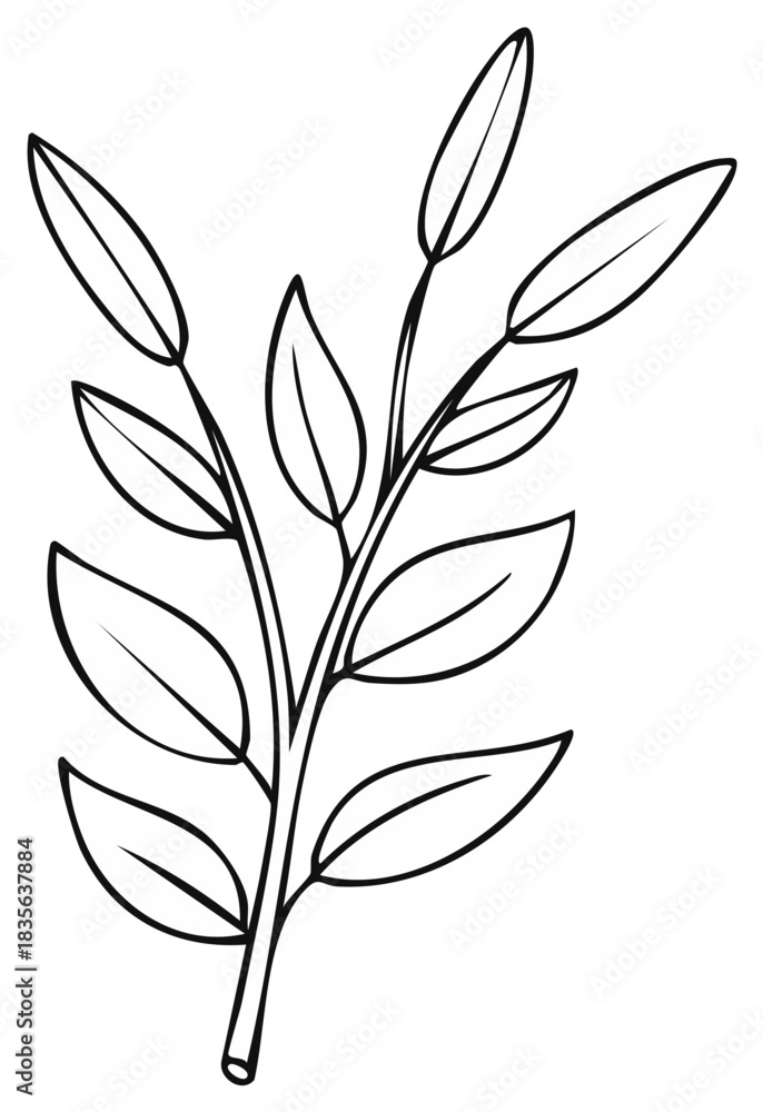 Naklejka premium Simple leafy branch outline illustration Minimalist botanical hand drawn line art vector icon