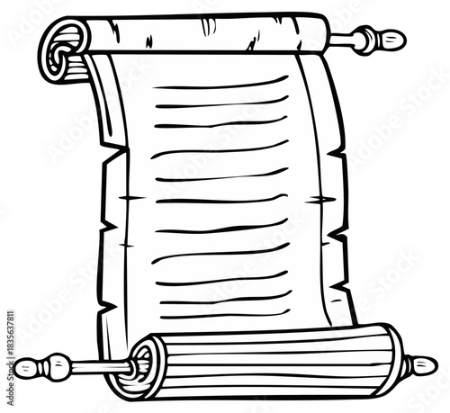 Drawn old style scroll cartoon illustration with text lines ancient manuscript document isolated on white background