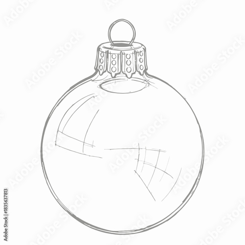 Hand drawn sketch of a classic spherical christmas ornament with a metal cap and loop for hanging silhouette