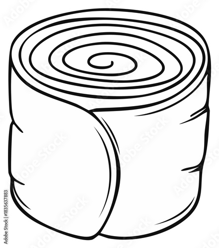 Medical bandage roll, rolled gauze, first aid supply, outline illustration.