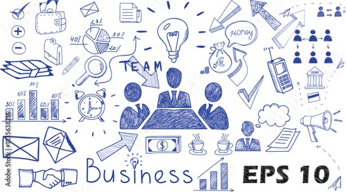 Dynamic business strategy whiteboard concept showing teamwork, finance growth, and innovative ideas for successful marketing and management decisions, perfect for presentations and reports