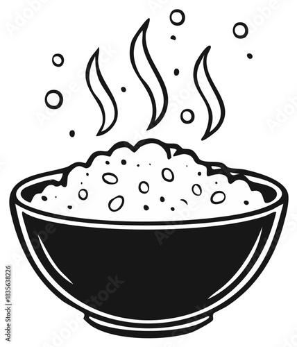 Steaming bowl of warm cooked food hand drawn cartoon illustration icon