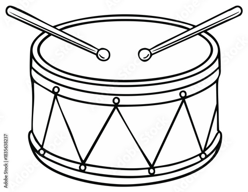 Simple Drum and Drumsticks Line Art Graphic